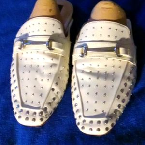 STEVEN by Steve Madden Flat Slip-On's , Size 8, White with Silver Studs.